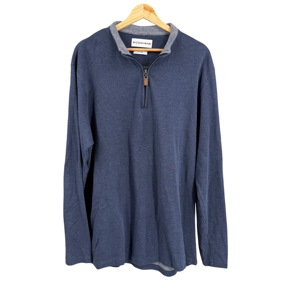 Mizzen+Main Mens Quarter Zip Pullover Blue XXL Cotton Modal Business Casual